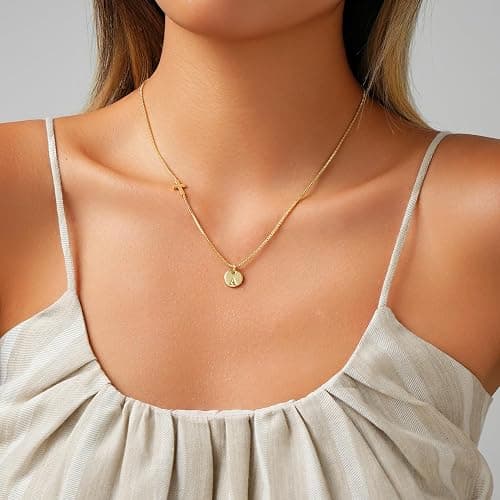 Cross Necklace for Women with Initial, 14K Gold Plated Letter Pendant Small Cross Chain Necklaces Dainty Gold Necklace for Women Baptism Religious Faith Jewelry Gift Christmas Stocking Stuffers thumbnail 3