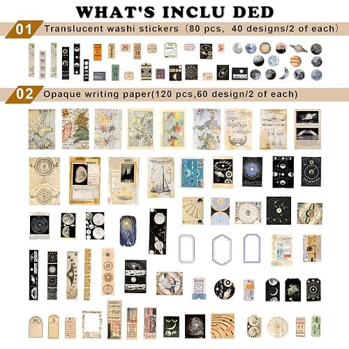 Vintage Scrapbooking Supplies, 200 Sheets of Scrapbook Paper Junk Journal Supplies Craft Kits for Bullet Journals Supplies Journaling Supplies Room Decor Aesthetic Vintage Album Wall Art ( Astrology ) thumbnail 2