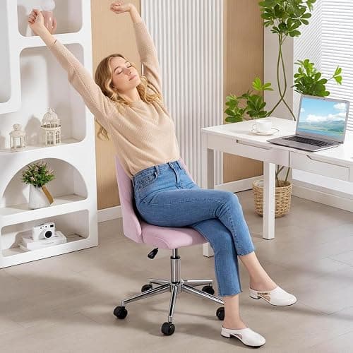 Vinsetto Vanity Chair for Makeup, Velvet Comfy Office Chair with Adjustable Height, Swivel Wheels, Pink thumbnail 8