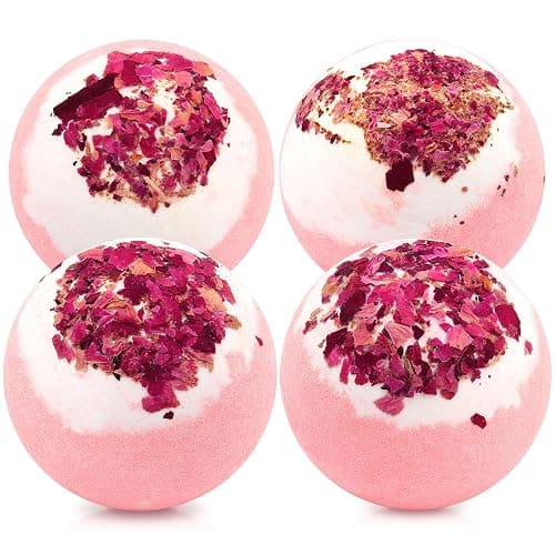 KASTU Dried Flower Bath Bombs Salt Balls,4-Pack Gift Set,Rose Extract Essential Oils,Moisturizing Dry Skin,Fizzy Spa,Relaxation,Self Care,Relaxing,Bubble Bath Bomb Gifts Idea for Men Women - Image 1