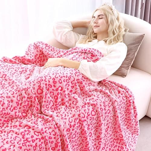Pink Fleece Throw Blanket Soft Flannel Leopard Blankets Cozy Fuzzy Valentines Blanket Plush Warm Throws for Girls Women thumbnail 5