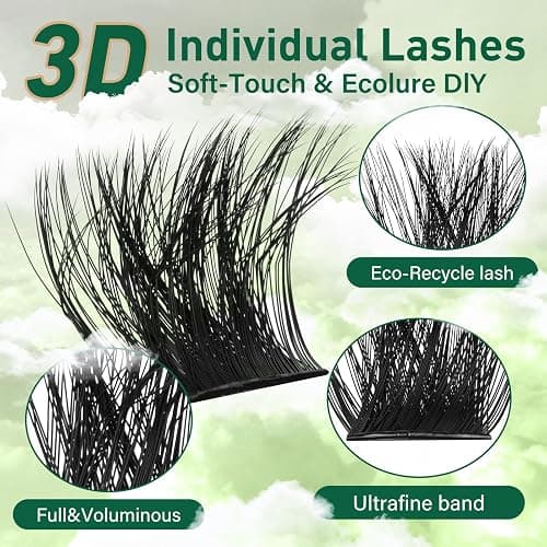 KEYYOU Lash Clusters 3D Effect 231pcs Eyelash Clusters 100D200D 10-18mm D Curl Wispy Lashes Individual Cluster Lashes Natural Volume Soft DIY Lash Extensions (3D-100D200D-D-10-18MIX) thumbnail 2