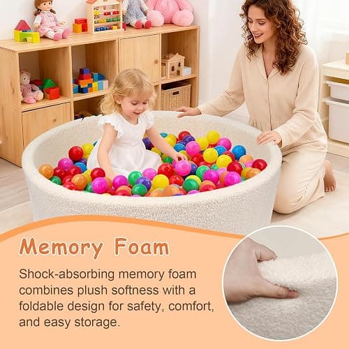 MEOGETY Kids Foam Ball Pits for Toddlers Babies Dogs Cats, Soft Infant Baby Ball Pit Pool for Girls and Boys Gifts, (Balls NOT Included) Imitation Teddy Colours thumbnail 5