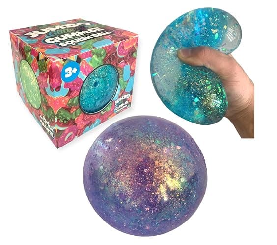 Hapros Jumbo 4" Glittery Gummee Ball, Extra Large Sensory Slow-Rise Glitter Sugar Stress Ball, Perfect Novelty Stress-Relief Fidget Toys Gifts for Adults and Children (Blue) - Image 1