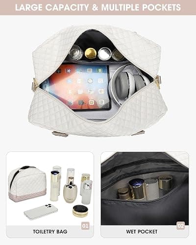 Travel Duffle Bag Weekender for Women: Travel Duffel Bag Carry-On Overnight Bag with Shoe Compartment & Wet Pocket Large Weekend Tote Bag withGym Duffel Bag for Hospital Beige thumbnail 2
