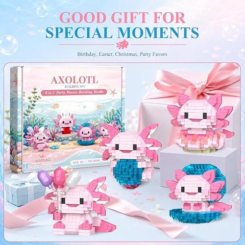IBLOTIME 6 Pack Axolotl Micro Brick Building Set, 2278 PCS | 6 Axolotl Builds, Separate Packs, Micro Bricks, Small Party Favors, Desk Shelf Decor, Ages 14+ thumbnail 6