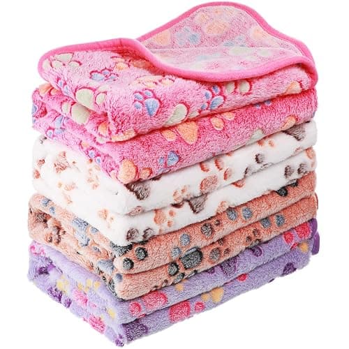 Tatuo 4 Pcs Dog Blanket for Pet Puppy Teething Toys Paw Print Fleece Blanket for Pet Cat Soft Warm Sleep Mat Guinea Pig Cage Mat(Small(24 x 16 Inch),White, Coffee, Pink, Purple) - Image 1