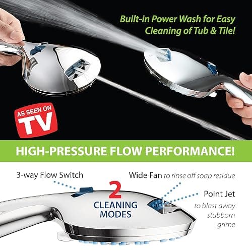 AquaCare High Pressure 8-mode Handheld Shower Head - Anti-clog Nozzles, Built-in Power Wash to Clean Tub, Tile & Pets, Extra Long 6 ft. Stainless Steel Hose, Wall & Overhead Brackets thumbnail 5