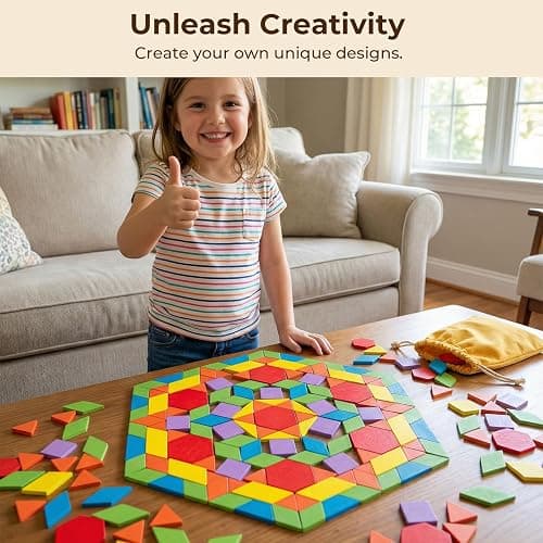 LovesTown 209 PCS Shapes Wooden Pattern Blocks for Kids | Geometric with Activity Cards, Storage Bag, Educational Tangram Puzzles, Great Learning Gift thumbnail 7