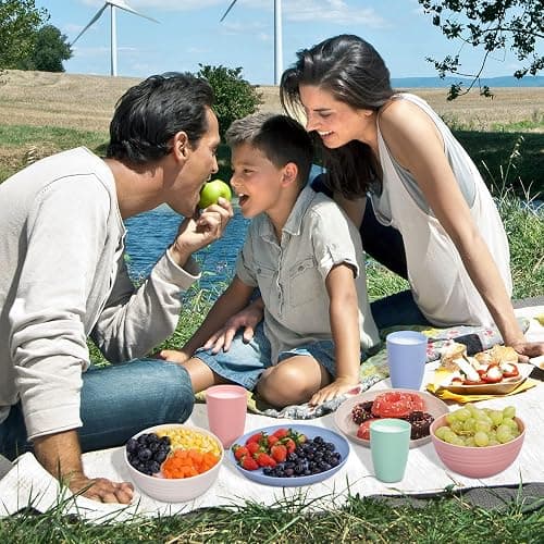 Wheat Straw Dinnerware Sets for 4, Wheat Straw Plates and Bowls Sets Kitchen Dishes 28pcs College Dorm Room Essentials Cutlery Set Microwave Safe (Colorful) thumbnail 2