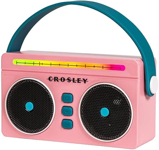 Crosley CR3050A-FG Mini Boombox Portable Bluetooth Speaker, Flamingo | Bluetooth In, 5 Color-Changing Light Modes, LED Lights Sync with Music, Rechargeable Lithium-Ion Battery thumbnail 8