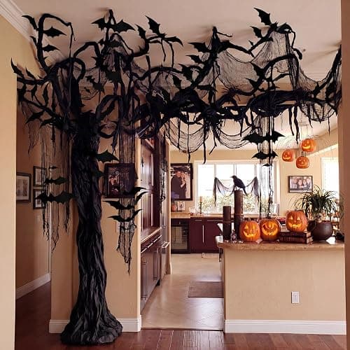 Blueweenly 152 Pcs DIY Halloween Tree Decoration Kit with 124 Pcs 3D Bats 5 Spider Web 2 Kraft Paper Rolls 20 Hooks Spooky Wall Decor Set for Indoor Party Haunted House Decorations thumbnail 5