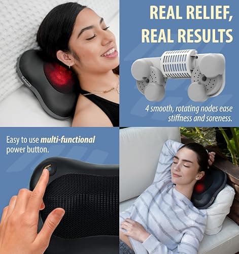 Zyllion Shiatsu Back and Neck Massager with Heat - 3D Electric Kneading Deep Tissue Massage Pillow for Muscle Pain Relief, Black, ZMA-13 thumbnail 3
