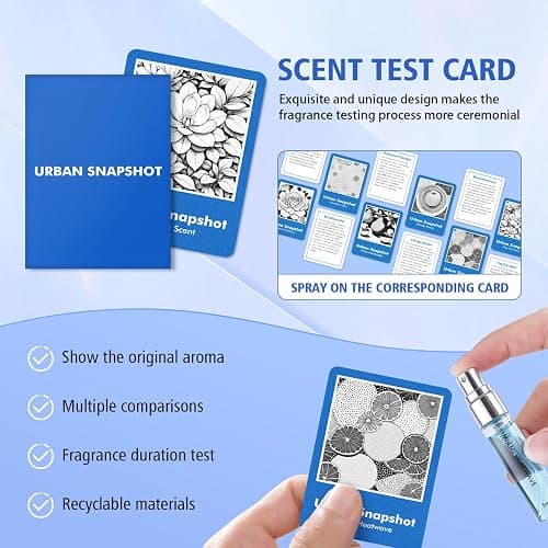 Roseye Urban Snapshot Perfume Sample Kits, 6-Piece Unisex Fragrance Discovery Kit, Travel Size Mini Perfume Gift Set for Men & Women, Variety Pack with Scent Cards, Christmas& Birthday Gift Idea thumbnail 3