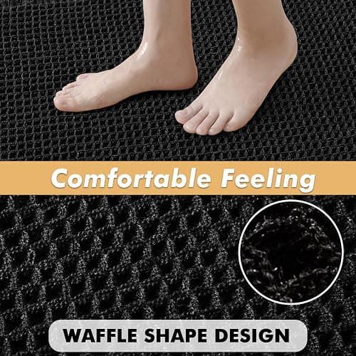 MIULEE Set of 2 Waffle Bathroom Rugs, Boho Bath Rugs Non Slip Washable, Super Absorbent Bath Mats, Ultra Soft Rubber Backed Shower Mats for Bathroom Floor, Tub and Shower, Black, 18x30 Inch thumbnail 5
