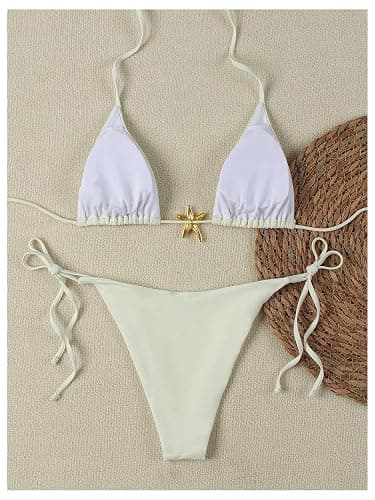 SHENHE Women's Triangle String Bikini Set 2 Piece Halter Swimsuits Starfish Metal Linked Swim Set thumbnail 3