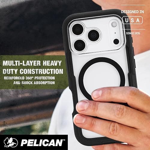 Pelican Voyager iPhone 17 Pro Case [Compatible with MagSafe] Rugged Phone Case w/ 24ft Military-Grade Drop Protection - Heavy Duty Phone Cover w/Belt Clip Holster for iPhone 17 Pro - Black/Clear thumbnail 7
