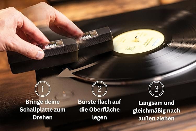 Schallplatten Reinigung | Schallplattenbürste Antistatisch aus Samt | Vinyl Cleaning Kit | Plattenbürste in Schwarz | Schallplattenreiniger | Schallplatten Bürste | Vinyl Bürste thumbnail 3