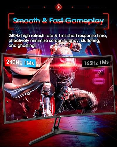 SANSUI 27 Inch Curved 240Hz Gaming Monitor FHD 1080P, 1500R Curve Computer Monitor, 130% sRGB, 4000:1 Contrast, HDR, FreeSync, MPRT 1Ms, Low Blue Light, HDMI DP Ports, Metal Stand, Cable Incl. thumbnail 4