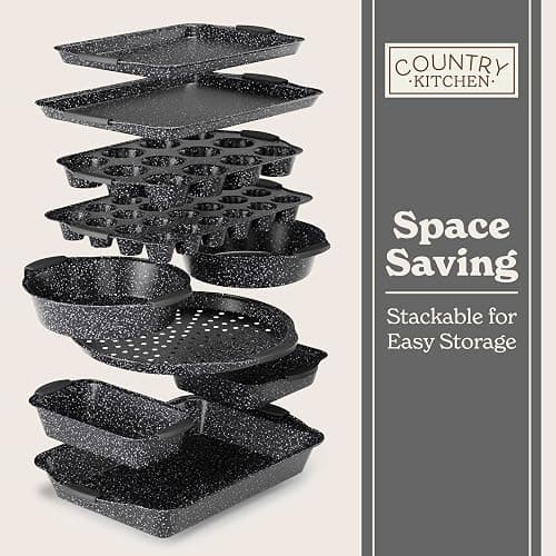 Country Kitchen Nonstick Stackable Bakeware Set - Durable, Easy Release Baking Set, Black, 10 Pcs thumbnail 7