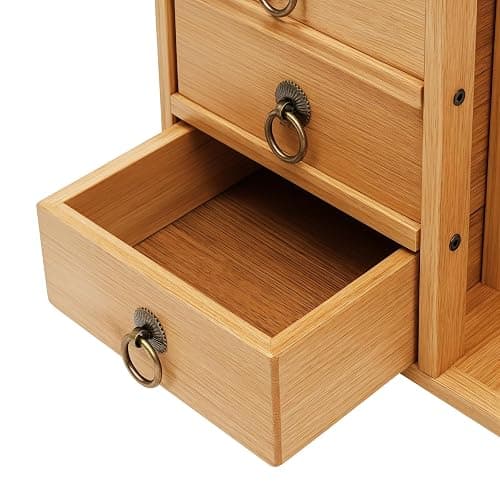 Veruopes Bamboo Desk Shelves with 3 Drawers Office Desktop Storage Rack Desk Top Document Storage Organizer Rectangular Desktop File Holder Open Design for Office Home School 19.7 * 7.5 * 17.7in thumbnail 9