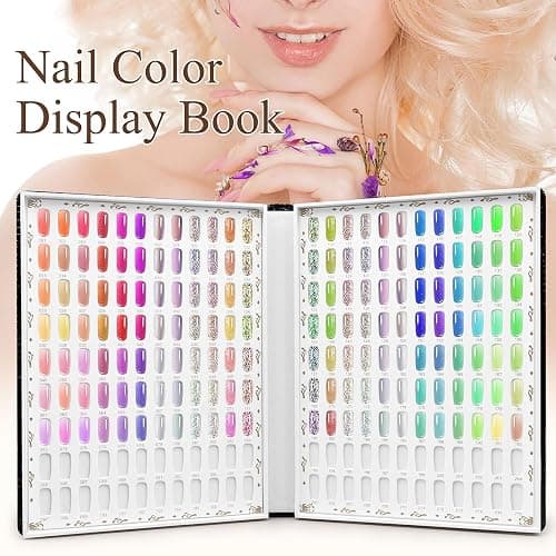 216 Colors Nail Display Chart, UV Gel Polish Card Book with 240PCS False Nail Tips, Nail Art Salon Nail Design Display Booklet, Nail Swatch Book Nail Practice Card Board for Nail Salons thumbnail 4