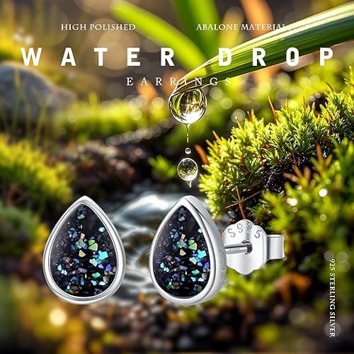 MEDWISE 925 Sterling Silver Moonstone/Turquoise/Malachite Teardrop Bridal Stud Earrings - Cartilage Studs, Hypoallergenic Perfect for Weddings Gifts thumbnail 6