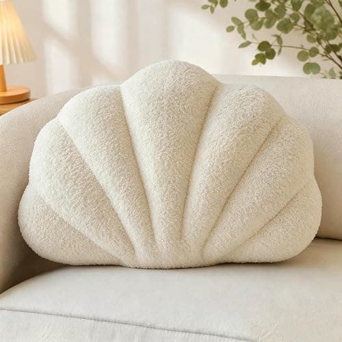 CANGHI Shell Pillow Seashell Decorative, Cream, 13x10 Inch | Beachy Coastal Shell Shaped, Soft Ocean Beach Sea Shell Plush, For Bed Couch Living Sofa Room Decor - Image 1