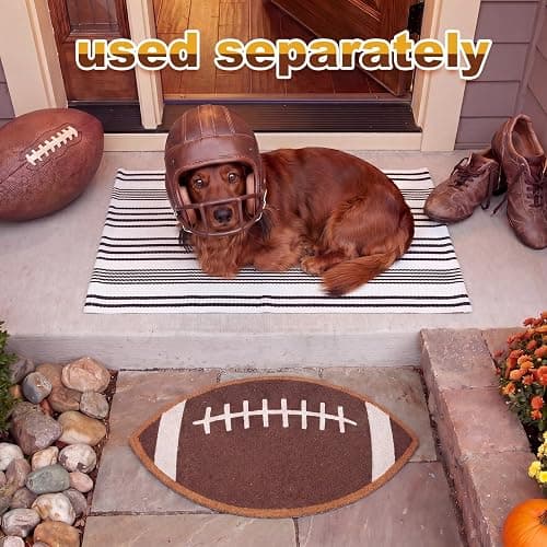 Moucuny 2 Pcs Football Coir Doormat, Football Outdoor Rug, Non Slip | Rugby Ball, Football Mat for Front Door, Black and White Outdoor Rug Decor for Front Porch Entrance, 16'' x 28'', 24'' x 35'' thumbnail 4