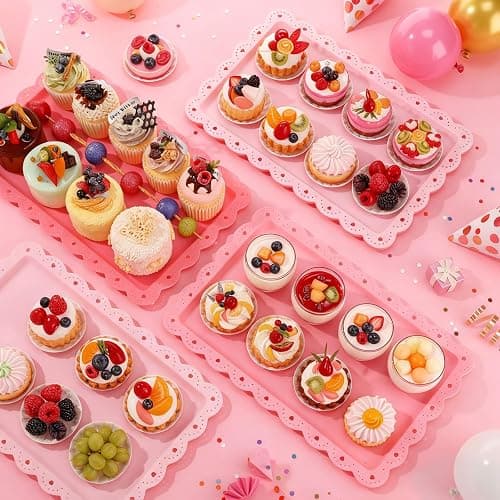 Acellegic 6 Pcs Pink Serving Trays Plastic Platters Dessert Cupcake Holder Party Supplies 14.4 x 9.3 Inches Rectangular Cookie Snack Display Tray for Wedding Restaurant thumbnail 5