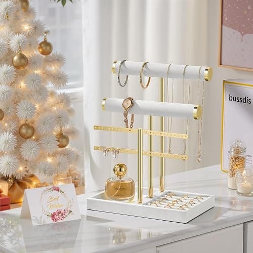bussdis 3 Tier Bracelet Holder Display - Detachable T Bar White Velvet Bracelet Holder, Jewelry Holder Organizer for Bracelet, Necklace, Earrings, Rings thumbnail 8