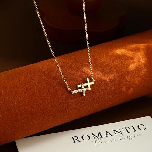 Bykuvo Cross Necklace For Women,14K Gold Plated Small Dainty Colorful Beaded Cubic Zirconia Diamond Double Layered Cross Pendant Choker Necklaces For Women,Christian Easter Religious Jewelry Gifts thumbnail 5