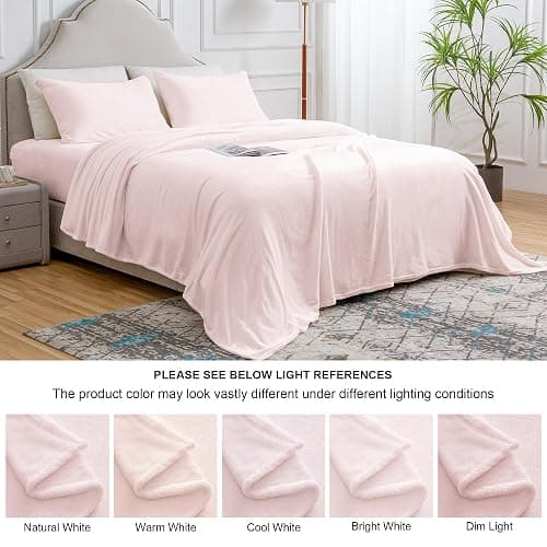 BEDELITE Flannel Sheets Queen Size Pink - Super Soft Fleece Sheets Set Fluffy Extra Plush, 4 Piece(Include Fitted Sheet, Flat Sheet, 2 Pillowcases) thumbnail 9
