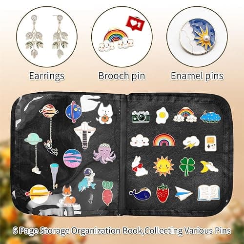 BOHEMIABY Enamel Pin Display Book, Collections Travel Pin Trading Book, Large Pin Display Board with Digital Label & Shoulder Straps, Suitable for Storing Enamel Pins (6 Page Pin Display Board) thumbnail 5