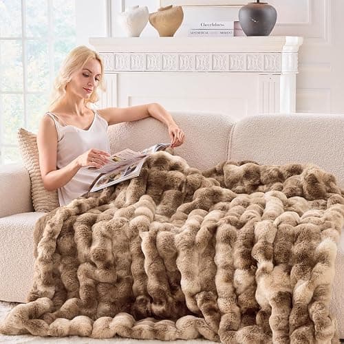 BENVWE Fluffy Faux Fur Throw Blanket for Couch - Soft, Plush, Thick, Cozy, Fuzzy Luxury Minky Bubble Blanket for Home Living Room Decor, Gifts for Women, Tie-dye Brown, 51" x 63", 1100GSM thumbnail 5