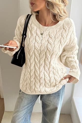Cicy Bell Womens Oversized Cable Knit Sweaters Long Sleeve Chunky Pullover | Fall Clothes, Casual Trendy, Crewneck, Loose Fit, Pullover Tops, Winter Warm thumbnail 5