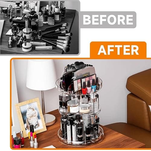 Yieach 360 Rotating Makeup Organizer for Vanity,Clear Spinning organizer and Make up organizers for Counter,Adjustable Lazy Susan Bathroom Organizer for Beauty Product and Skin Care Storage Carousel thumbnail 4