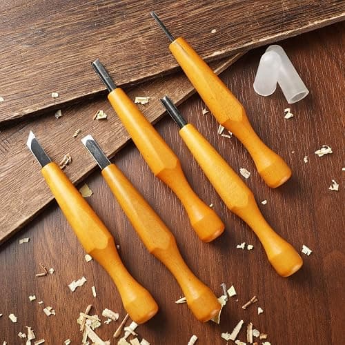 WILLBOND 5 Pcs Linocut Carving Tools Set Linoleum Hand Carving Tools Wood Carving Knife Chisel Flat V Shaped Angled Gouge Half Round Carving Tools Set for Linocut Printmaking Woodcarving Woodblock thumbnail 6