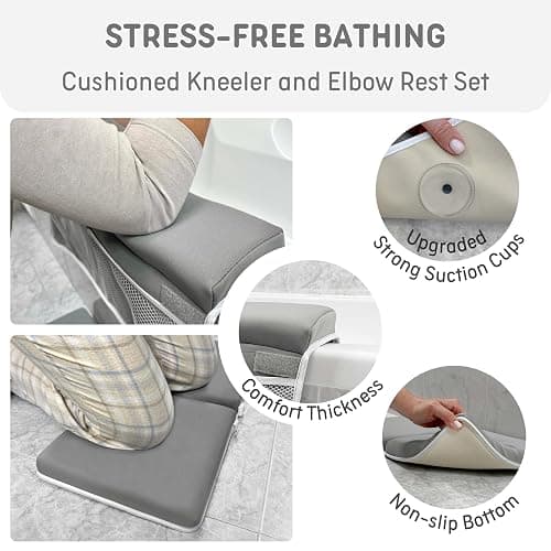 LILEKA Baby Bath Kneeler and Elbow Rest Pad Set - Non-Slip Quick Dry Bath Kneeling Pad and Bath Elbow Rest Pad with Pockets for Baby Bath Essentials thumbnail 3
