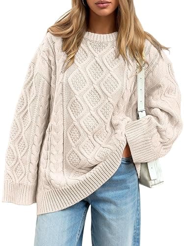 Trendy Queen Women's Oversized Cable Knit Crewneck Sweaters Cozy Winter Clothes - Image 1