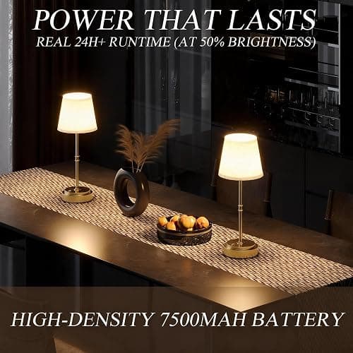Litluzecozy Cordless Table Lamp - 7500mAh Longest Lasting Battery Operated Lamp, 1 Pack Antique Brass Aesthetic Cozy Rechargeable Desk Lamp for Kitchen Counter, Dining Room & Restaurant Centerpiece thumbnail 4