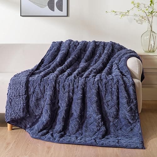 Uttermara Weighted Blanket for Adults Queen Size 15lbs 60x80 inches, Dual Sided Soft Jacquard Sherpa Weighted Blankets, Thick Heavy Blanket for Sleeping and Calming, Navy Blue - Image 1