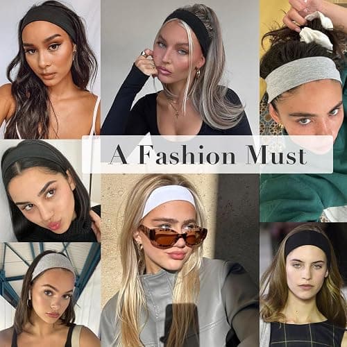 7cm Wide Black Headbands for Women Men, Yedtreg 2pack Fashion Head Bands for Women's Hair, Soft Fabric Stretchy Hair Bands for Makeup, Yoga, Running (2XBlack) thumbnail 3