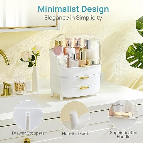Vtopmart 3-Tier Skincare Makeup Organizer with Drawers and Lid for Vanity and Bathroom Countertop, Large Cosmetic Storage Box Case for Dresser, with Non-Slip Base thumbnail 5