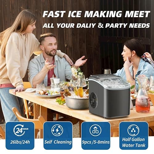 DollarDash 26LBS Per Day Portable Countertop Ice Maker, Self-Cleaning 2 Sizes of Bullet Ice Machine with Scoop and Basket, 9 Cubes in 6 min,Ideal for Home/Kitchen/Bar/Camping (Home, 26.5LBS/Day) thumbnail 2