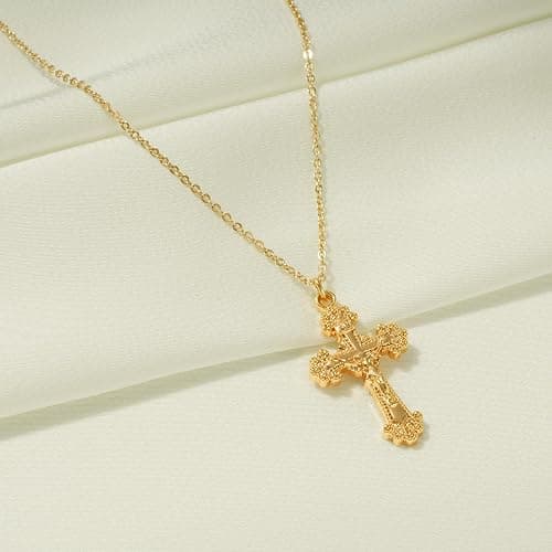 Fettero Cross Necklace Faith Pendant 14K Plated Dainty Chain Minimalist Simple Tiny God Lords Prayer Religious Jewelry thumbnail 5