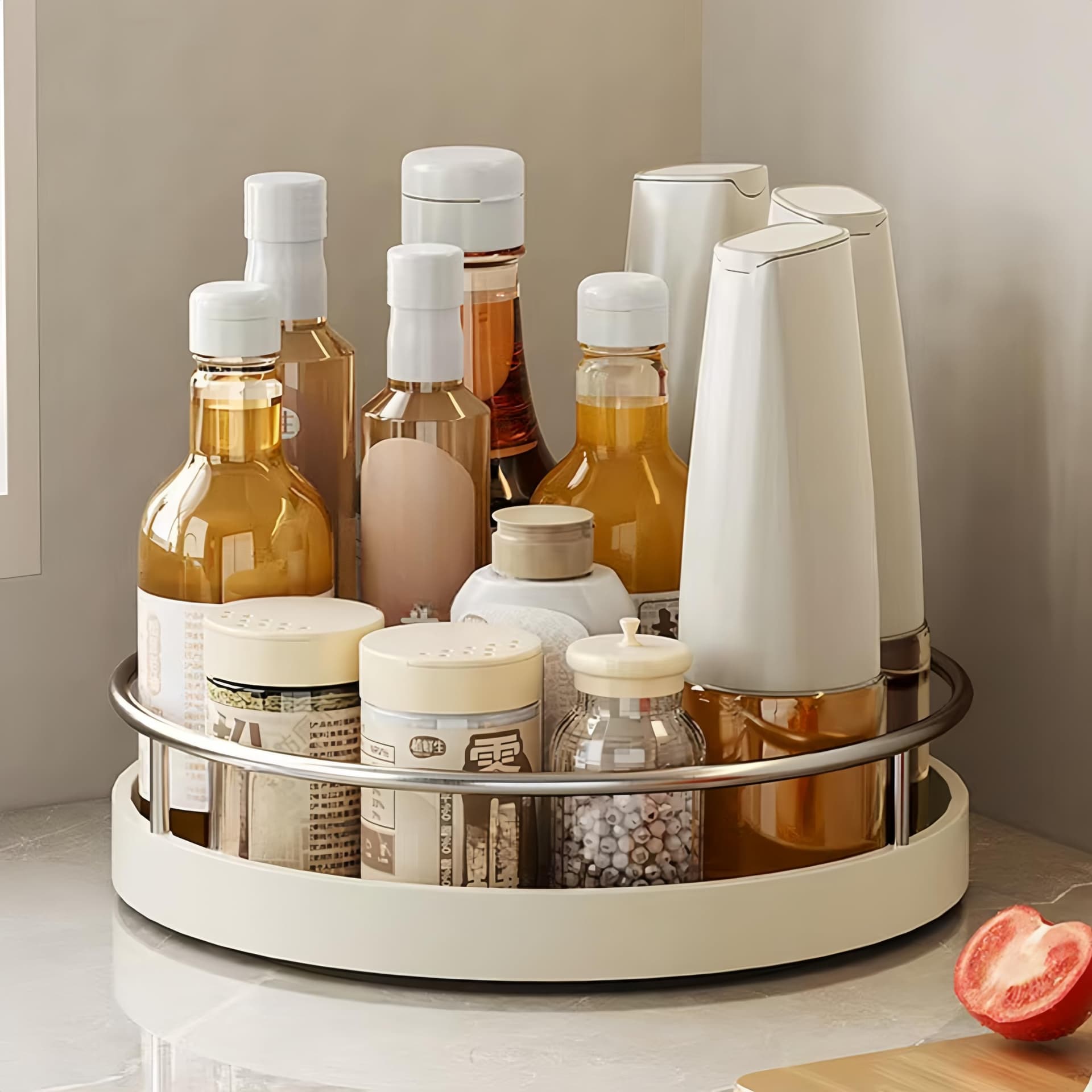 360° Rotating Lazy Susan Organizers,Turntable Spice Rack Organisers,10in Non-Slip Multifunctional Spice Rotating Storage Rack for Kitchen,Pantry, Table,Bathroom,Closet Organizers (Large-2, 25cm, 1) - Image 1