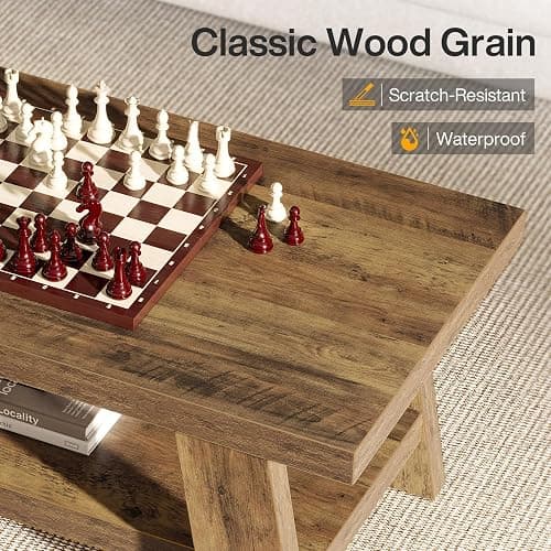 Tribesigns Farmhouse Coffee Tables for Living Room, 47.24" Rectangle Coffee Tables with Storage Shelves, Rustic Wooden Center Table for Apartment, Home Office (Rustic Brown) thumbnail 4