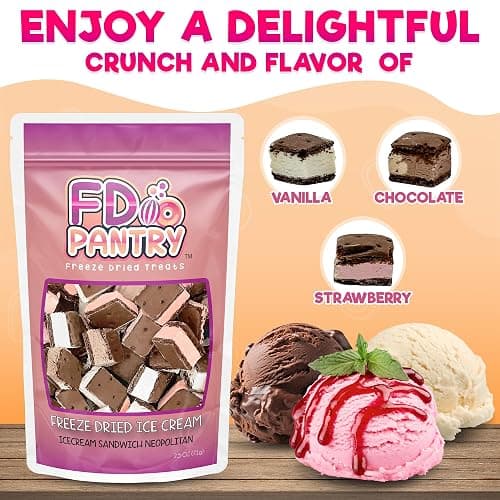 Freeze Dried Icecream Neapolitan Candy 2 Pack 2.5oz - Crunchy & Sweet Strawberry, Chocolate and Vanilla Icecream, Dehydrated Freeze Dried Dessert - 2 Resealable Freeze Dried Ice Cream Gift Bags thumbnail 2