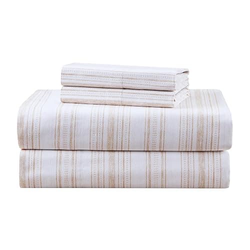 Comfort Spaces 100% Cotton Sheets King, Breathable, Naturally Cool Cotton Sheets, Cotton Bed Sheets with 14" Elastic Pocket Fits up to 16" Mattress, All Seasons Sheet Set, Good Vibes Taupe 4 Piece - Image 1